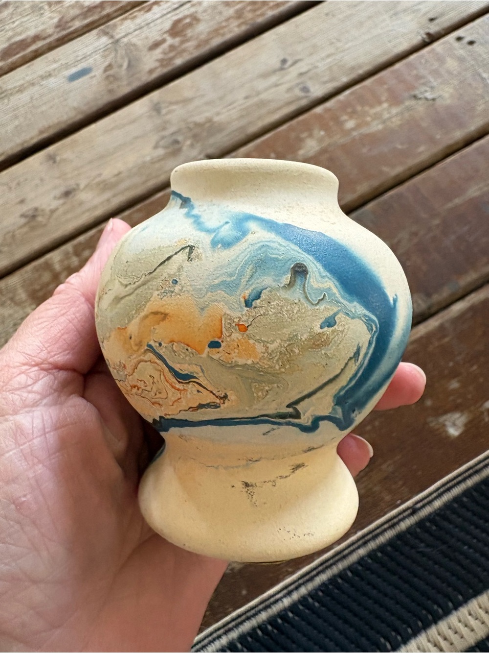 Vintage Nemadji Pottery Vase in Minnesota Swirl Pattern 3.5” Tall 70s/80s EUC